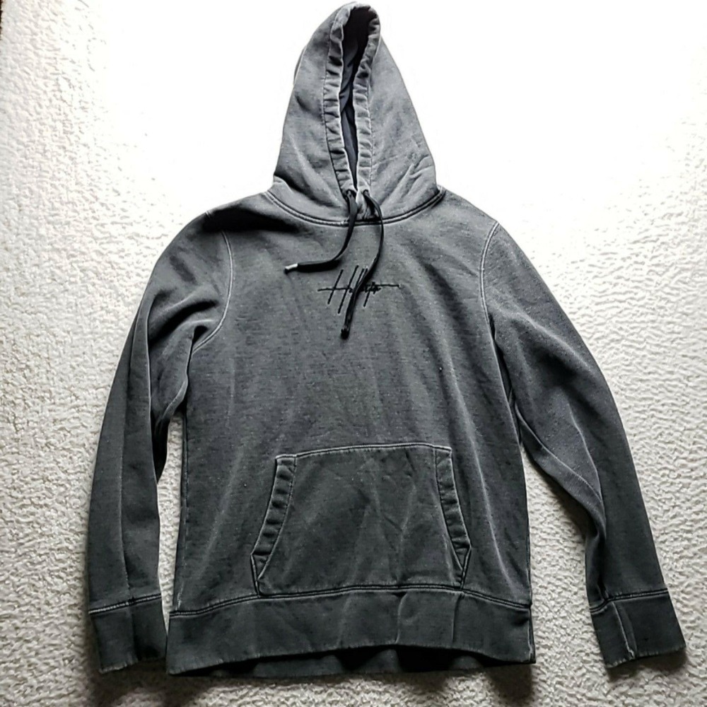 Hollister Hoodie Mens Large Gray Herringbone Fleece Pullover Kangaroo Pocket
